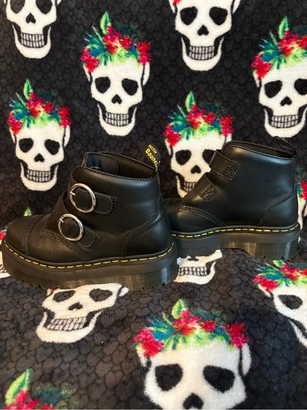 Dr. Martens Devon Black Leather Platform Double Buckle Boots Women’s US 6